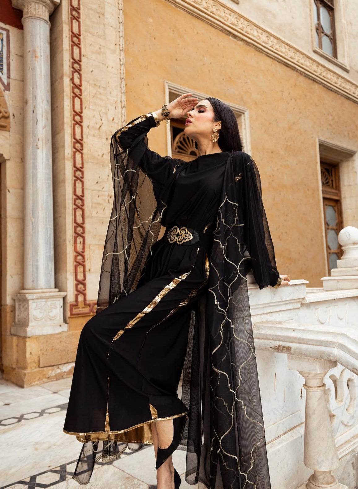 Black Tulle embroidery kaftan