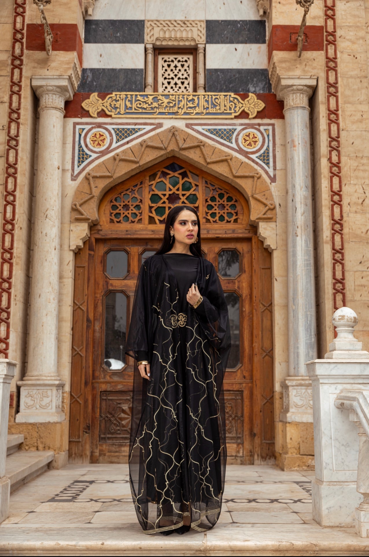 Black Tulle embroidery kaftan