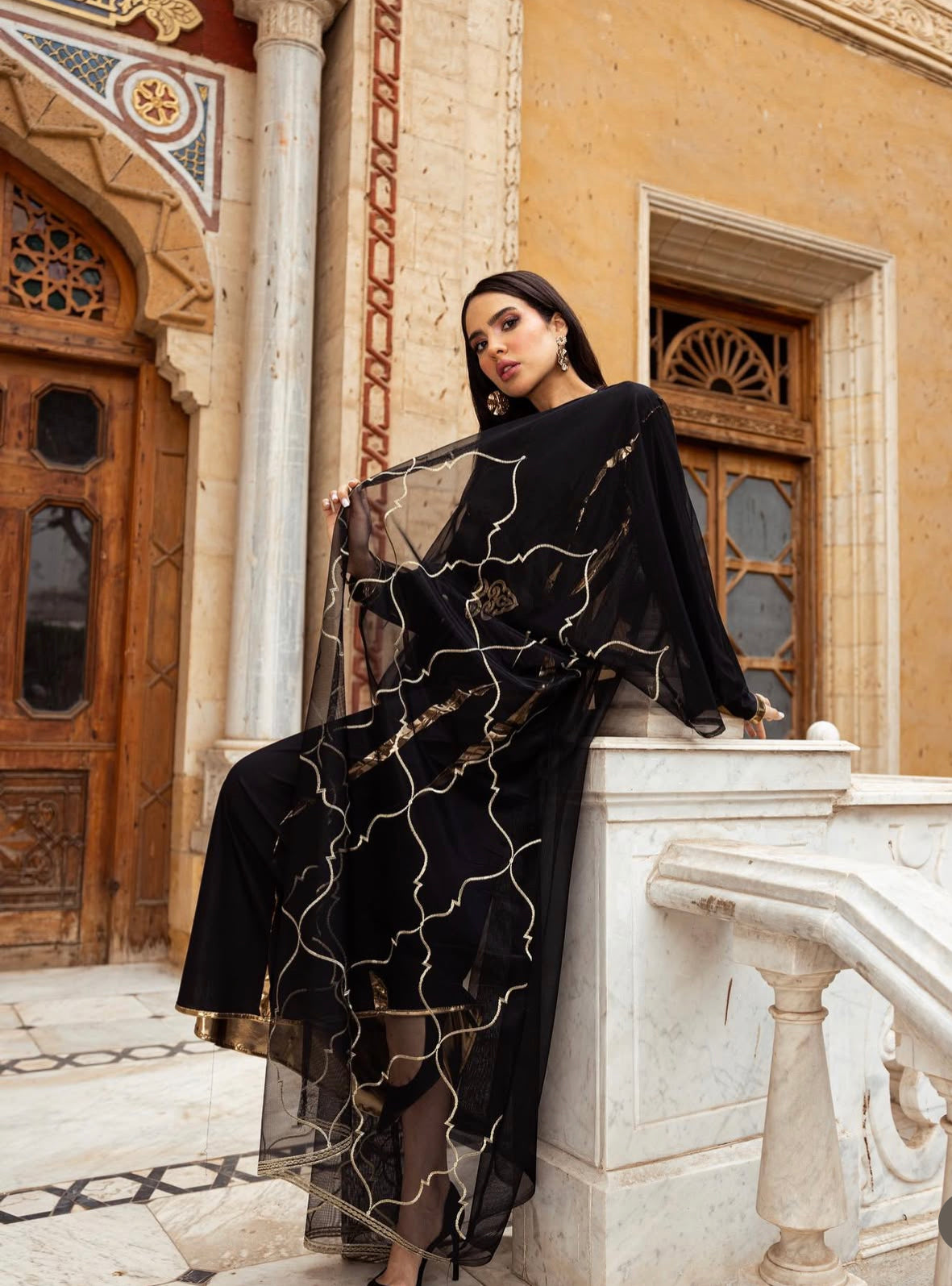 Black Tulle embroidery kaftan